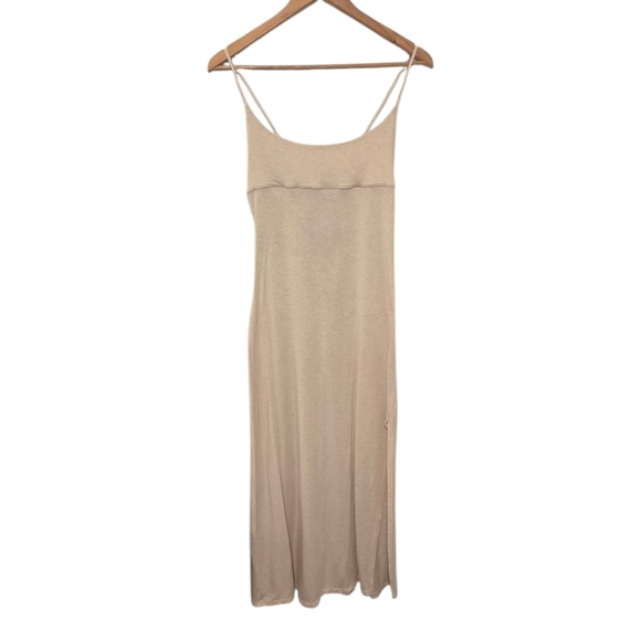 Wilfred Gold Camel Open-Back Dreamweaver Dress Size Large Relux Jersey with Slit - Picture 6 of 9